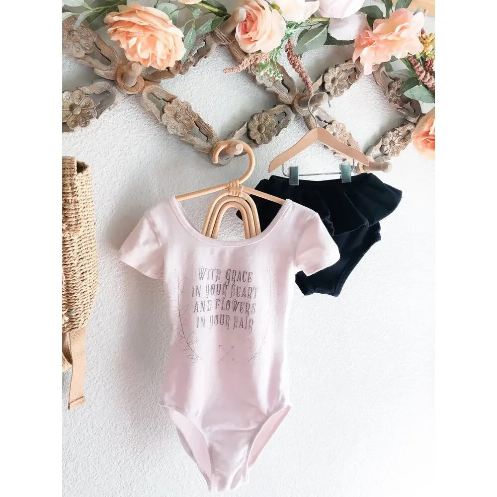 Grace In Your Heart + Flowers In Your Hair Blush Leo & Peplum Bloomers 2T